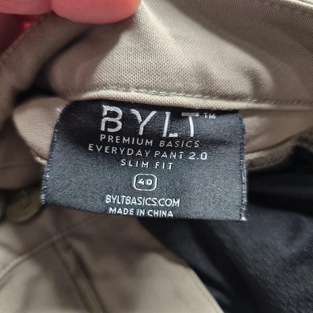 BYLT Everyday Pant 2.0 Mens 40 Tan  Khaki Slim Fit Performance Chino Trousers